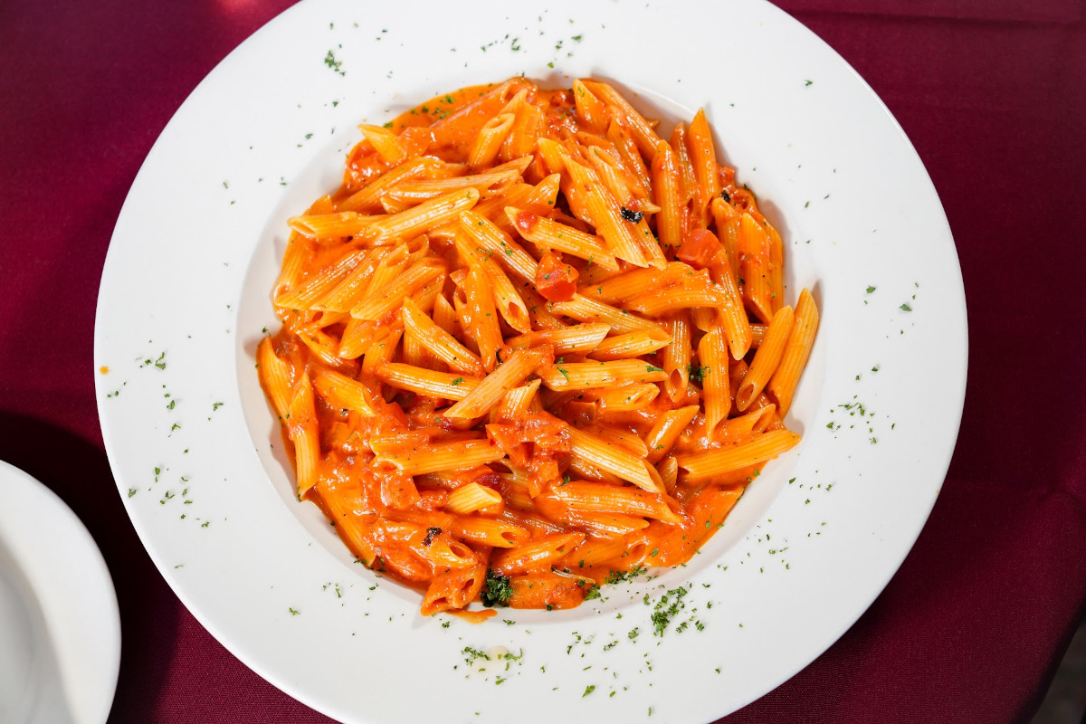 Penne alla vodka served fresh